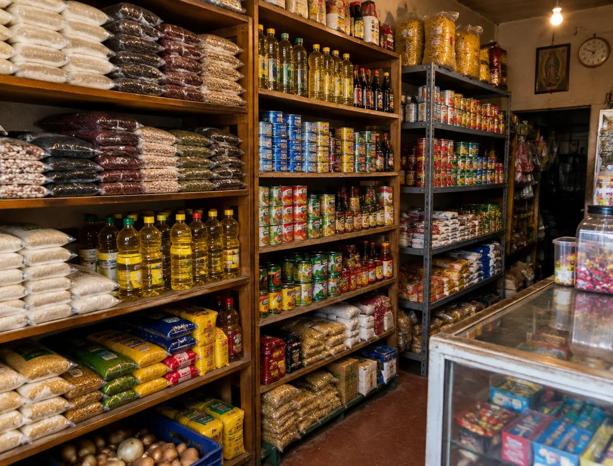 Estantes de una tienda de abarrotes con productos básicos (imagen ilustrativa)