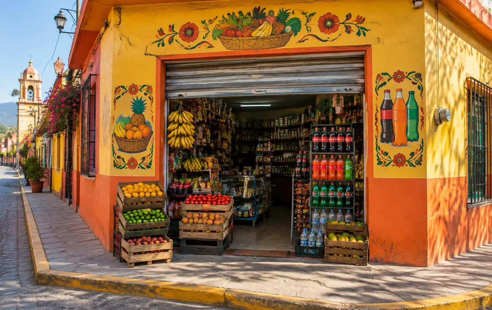 Fachada colorida de una tienda de abarrotes mexicana (imagen ilustrativa)
